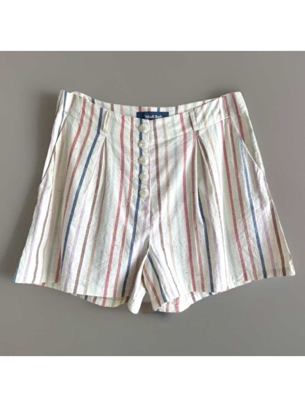 ModCloth High Rise Button Front Shorts 8 Pleated Striped Coastal Grandma